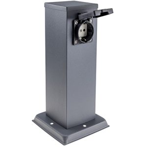 Buitenstopcontact 2 zijden enkel (2x) op 30cm zuil zwart IP44 – tuincontactdoos – stekkerverdeler buiten