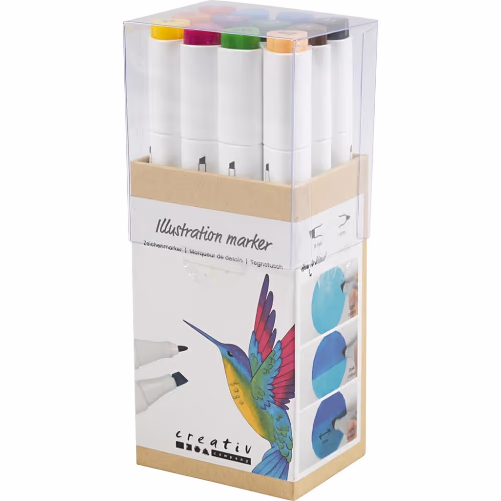 Creativ Company 2-in-1 Alcohol Marker Stiften Dubbele Punt standaartkleuren 12 stuks