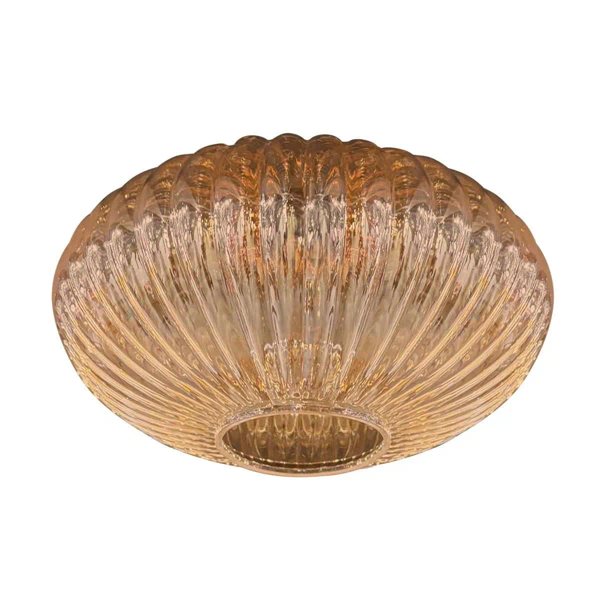 Glazen kap I15471S – Handgemaakt UFO-vormig ribbelglas in amberkleur
