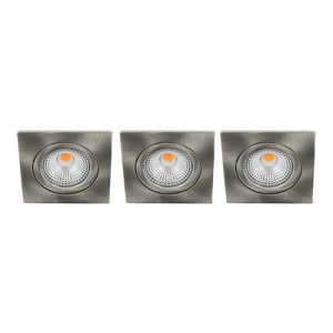 Set 3x Bella Ondiepe LED spot kantelbaar 5Watt vierkant NIKKEL dimbaar
