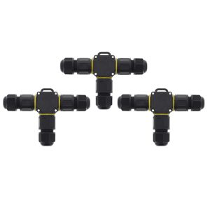 Set 3x Lasklem Kabelverbinder-T 3 polig IP68 waterdicht zwart 8-10mm kabel