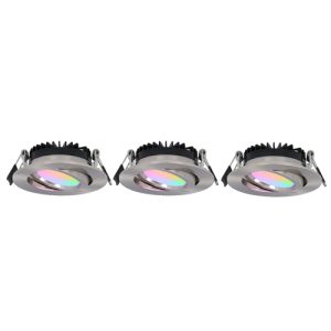 Set 3x – Zigbee led inbouwspot kleine inbouwdiepte – White & Color – rond NIKKEL 5Watt IP65 – Zeno