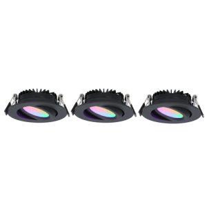 Set 3x – Zigbee led inbouwspot kleine inbouwdiepte – White & Color – rond ZWART 5Watt IP65 – Zeno