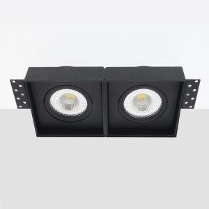Bella Ondiepe LED inbouw 40mm trimless spot kantelbaar 7Watt vierkant dubbel ZWART IP65 dimbaar – dim to warm – interne driver